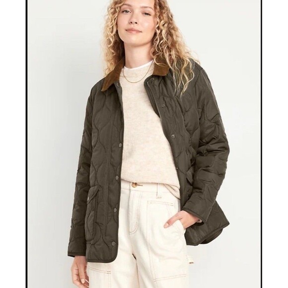 Old Navy Jackets & Blazers - Old Navy Quilted Olive Pine Green Barn Jacket Corduroy Collar Coat XXL 270